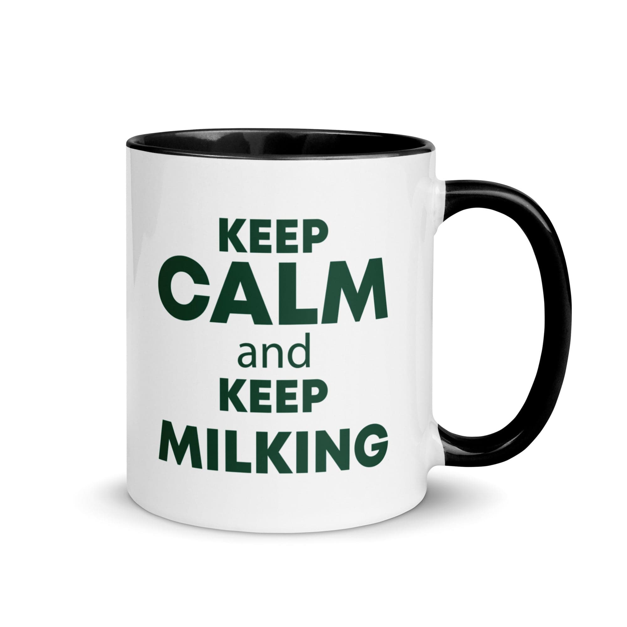 The Tractors Mugs Store Black KEEP CALM and KEEP MILKING Mug with Color Inside Quality Farmers Merch