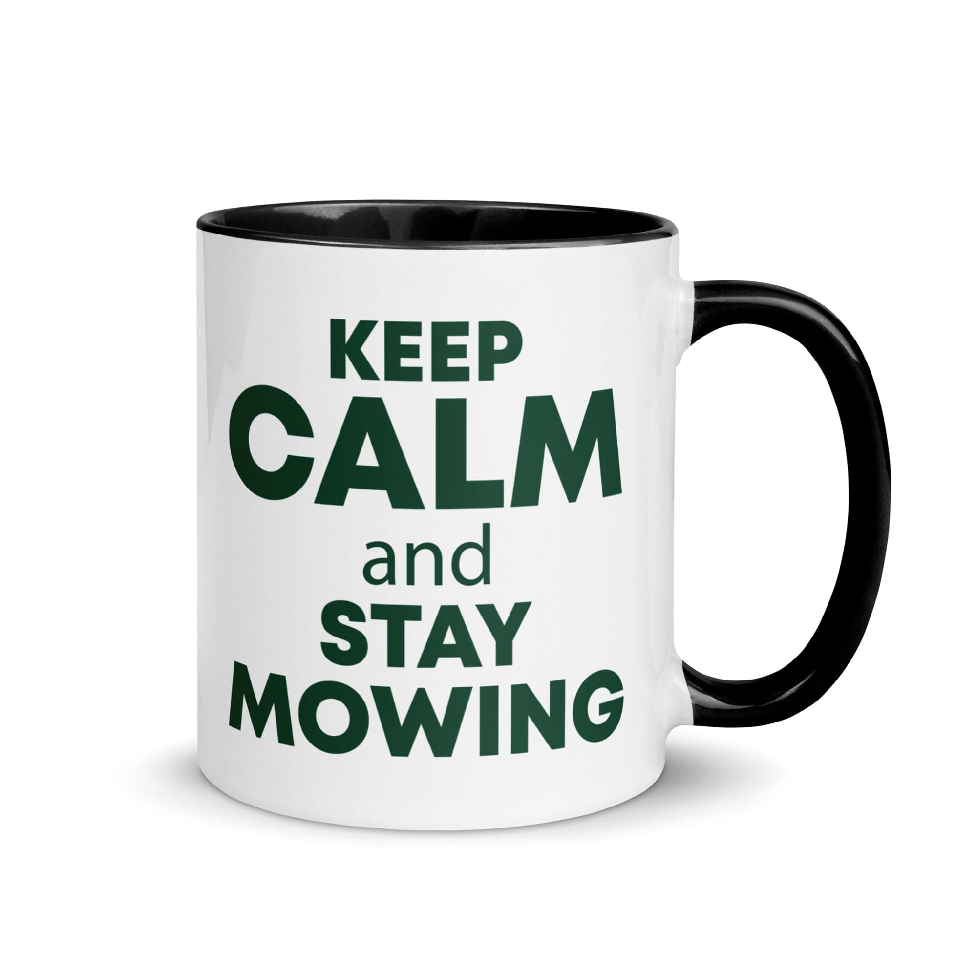 The Tractors Mugs Store Black KEEP CALM and STAY MOWING Mug with Color Inside Quality Farmers Merch