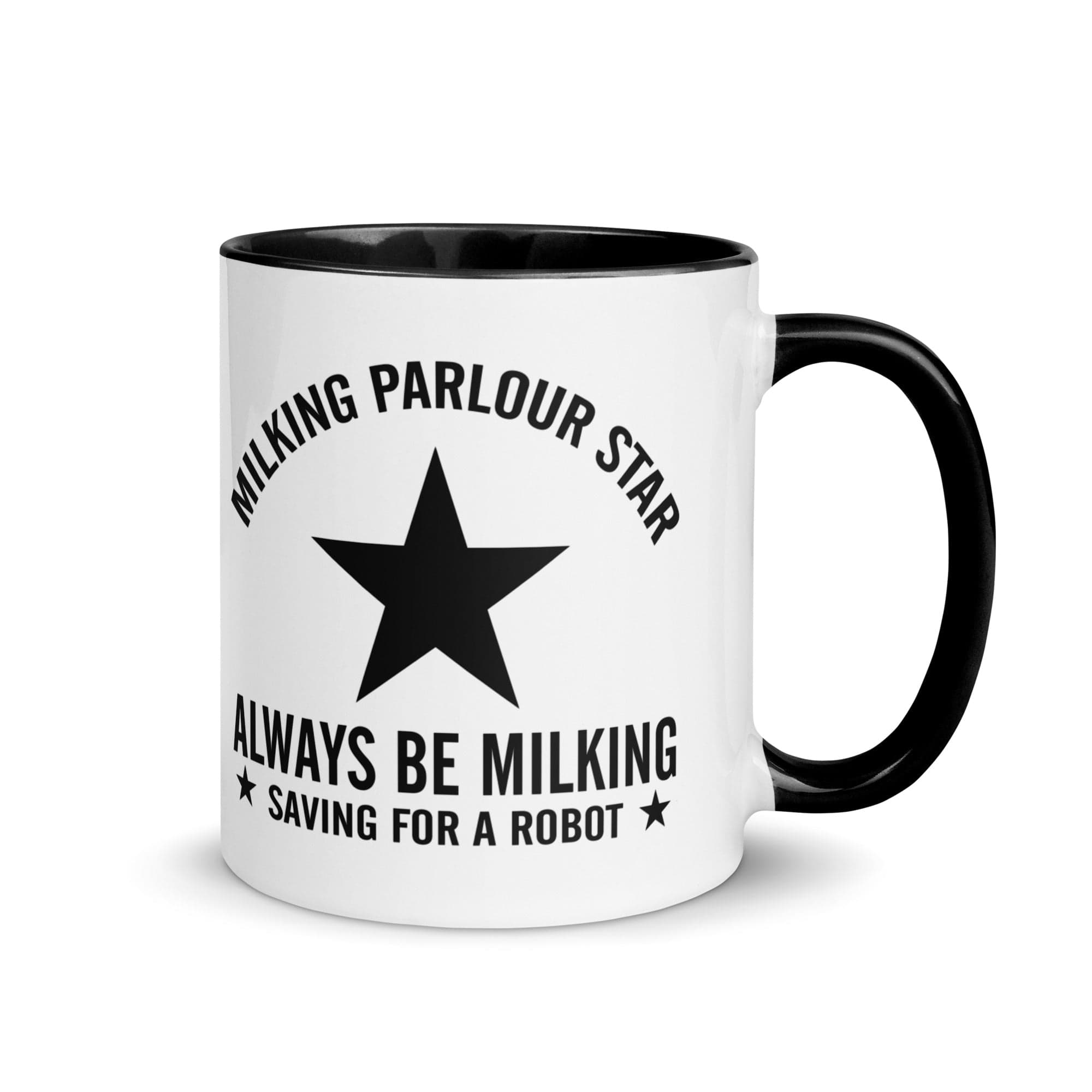 The Tractors Mugs Store Black Milking Parlour Star Mug with Color Inside Quality Farmers Merch