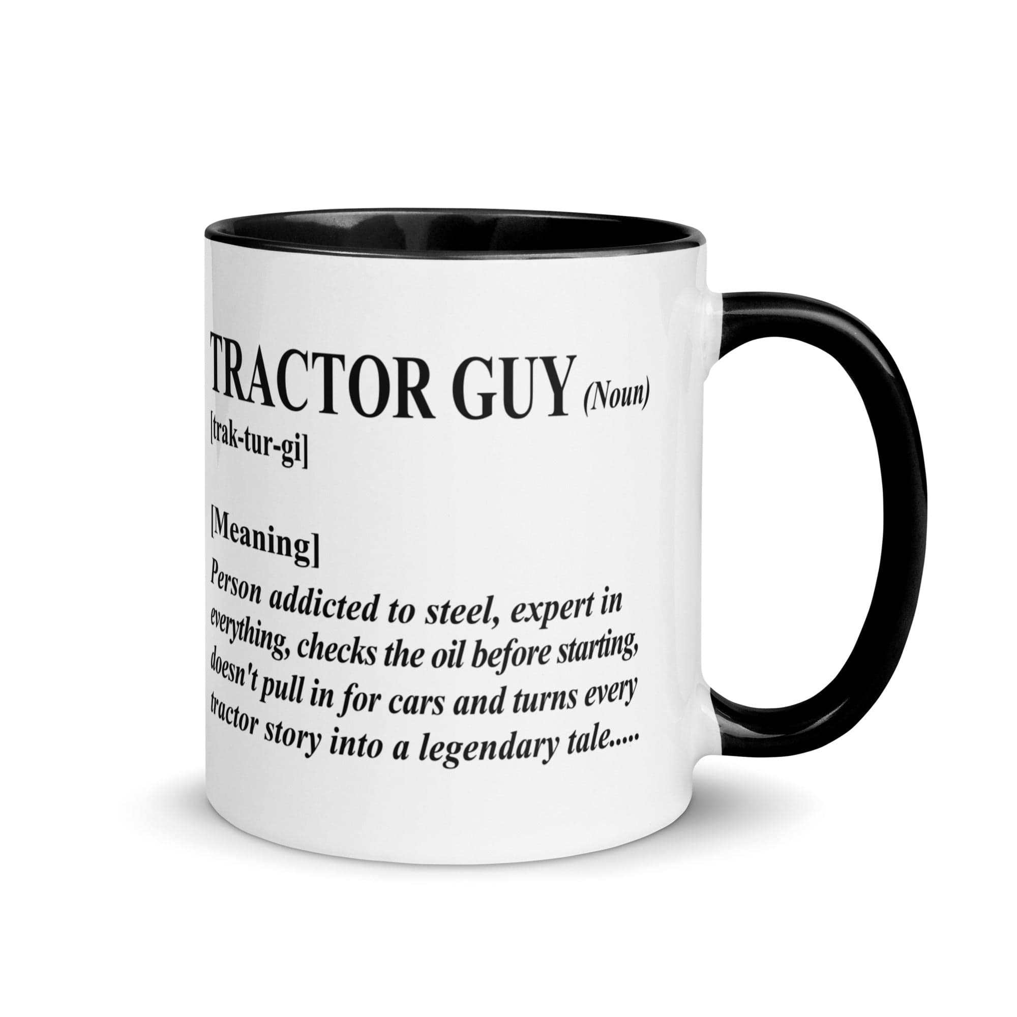The Tractors Mugs Store Black Tractor Guy Mug with Color Inside Quality Farmers Merch