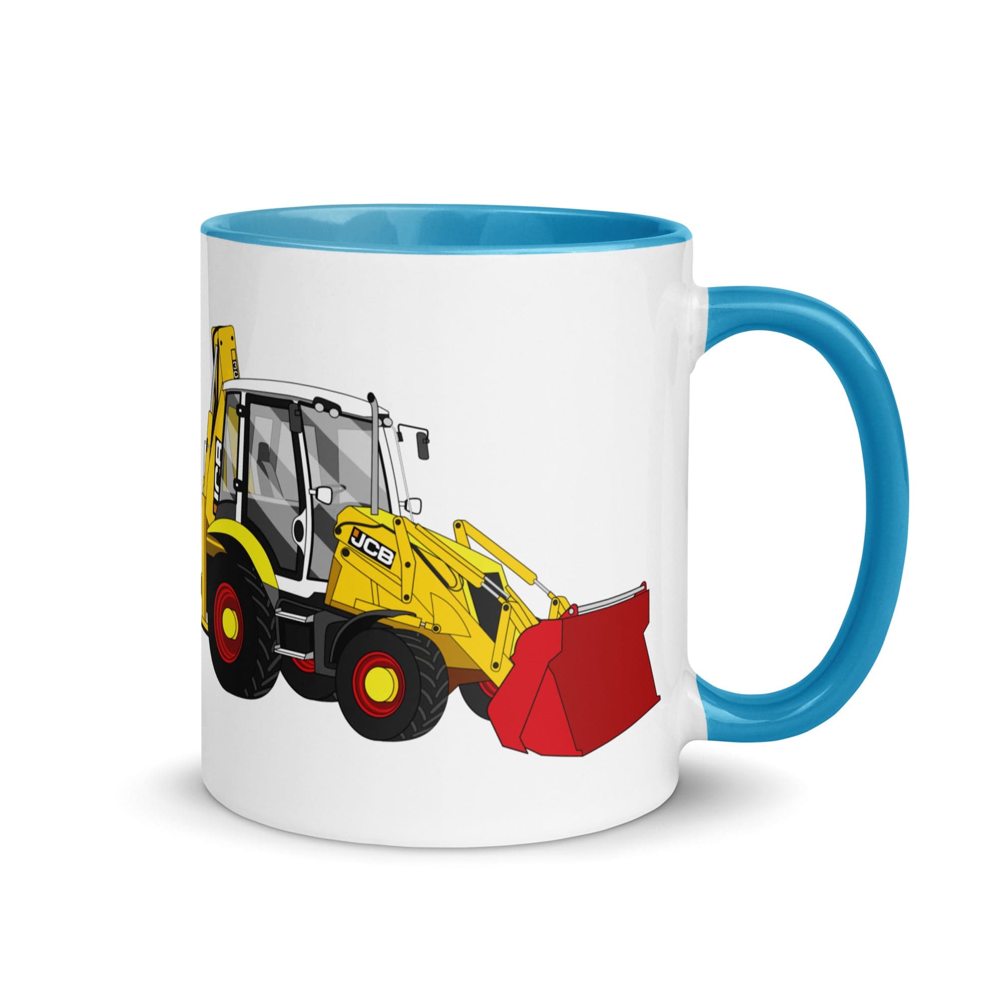 The Tractors Mugs Store Blue JCB 3CX 70th Anniversary Edition Mug with Color Inside Quality Farmers Merch