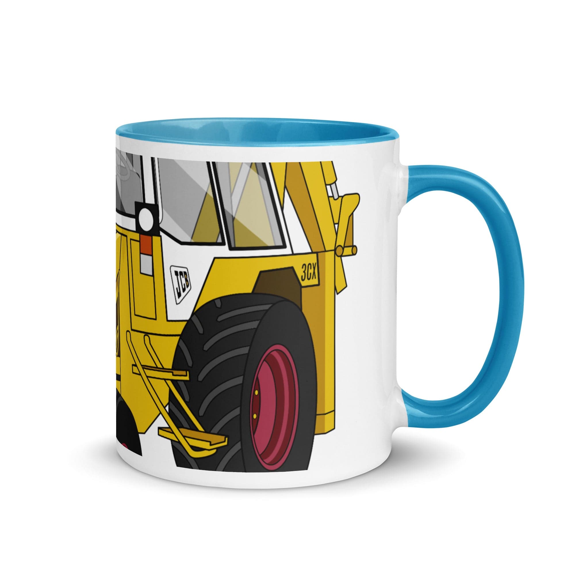 The Tractors Mugs Store Blue JCB 3CX White Cabin 2WD 2.0 Mug with Color Inside Quality Farmers Merch