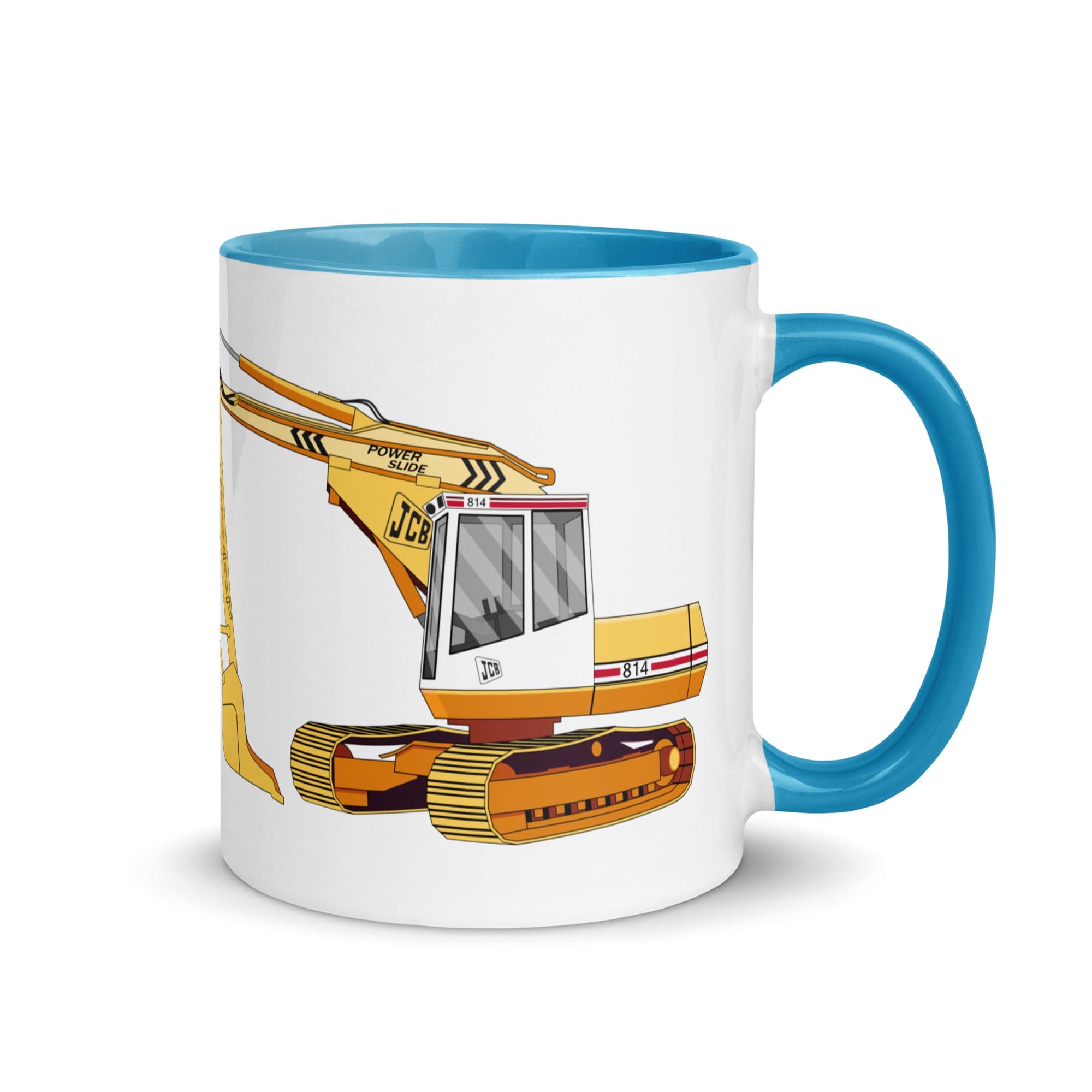 The Tractors Mugs Store Blue JCB 814 Super Mug with Color Inside Quality Farmers Merch