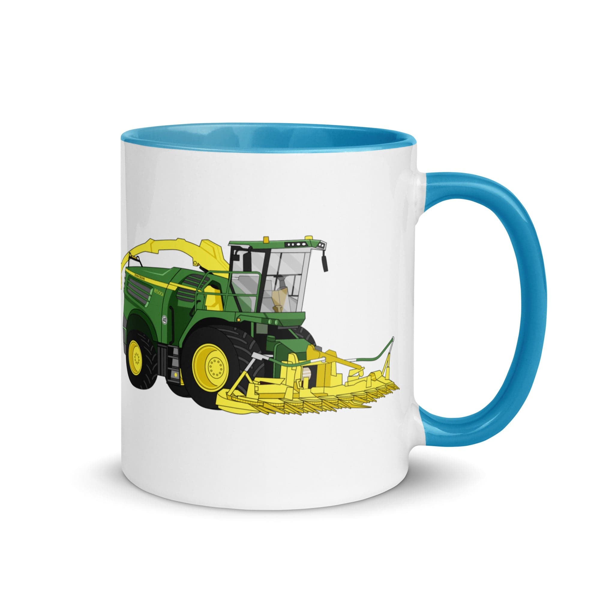 The Tractors Mugs Store Blue John Deere 8500i Forage Harvester Mug with Color Inside Quality Farmers Merch