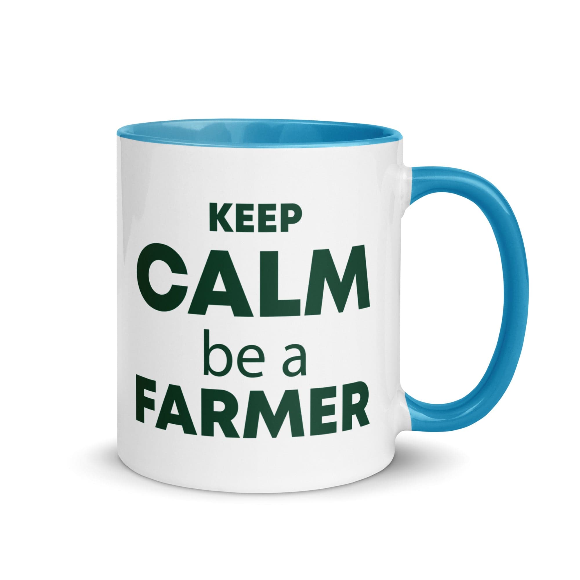 The Tractors Mugs Store Blue KEEP CALM be a FARMER Mug with Color Inside Quality Farmers Merch