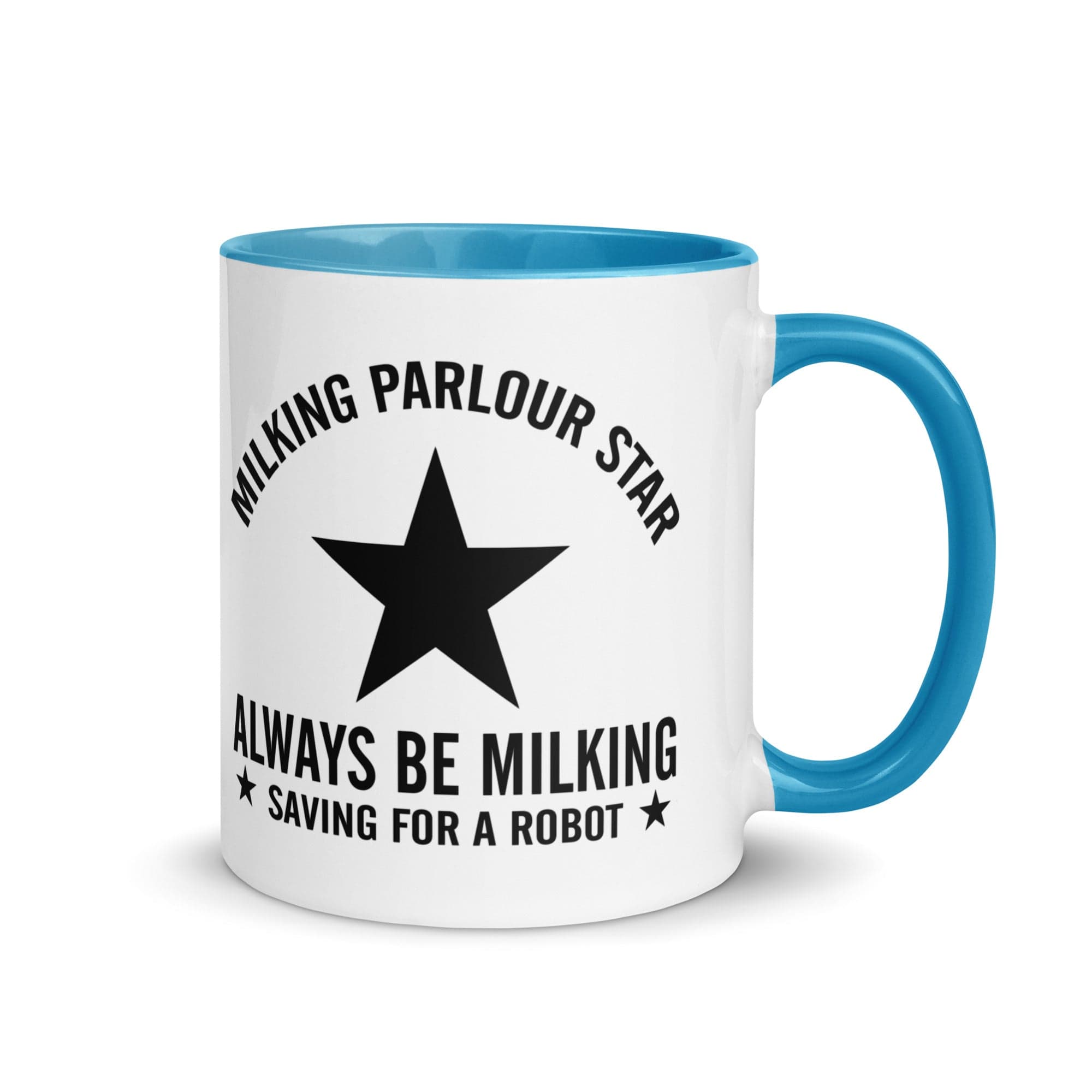 The Tractors Mugs Store Blue Milking Parlour Star Mug with Color Inside Quality Farmers Merch