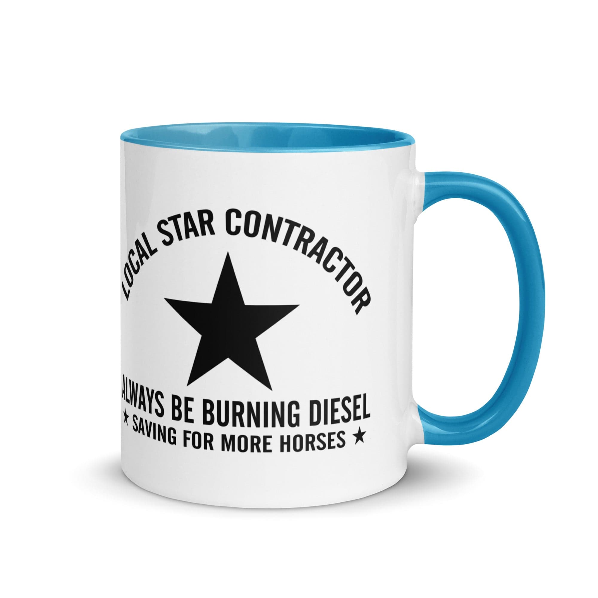 The Tractors Mugs Store Blue Star Contractor Mug with Color Inside Quality Farmers Merch
