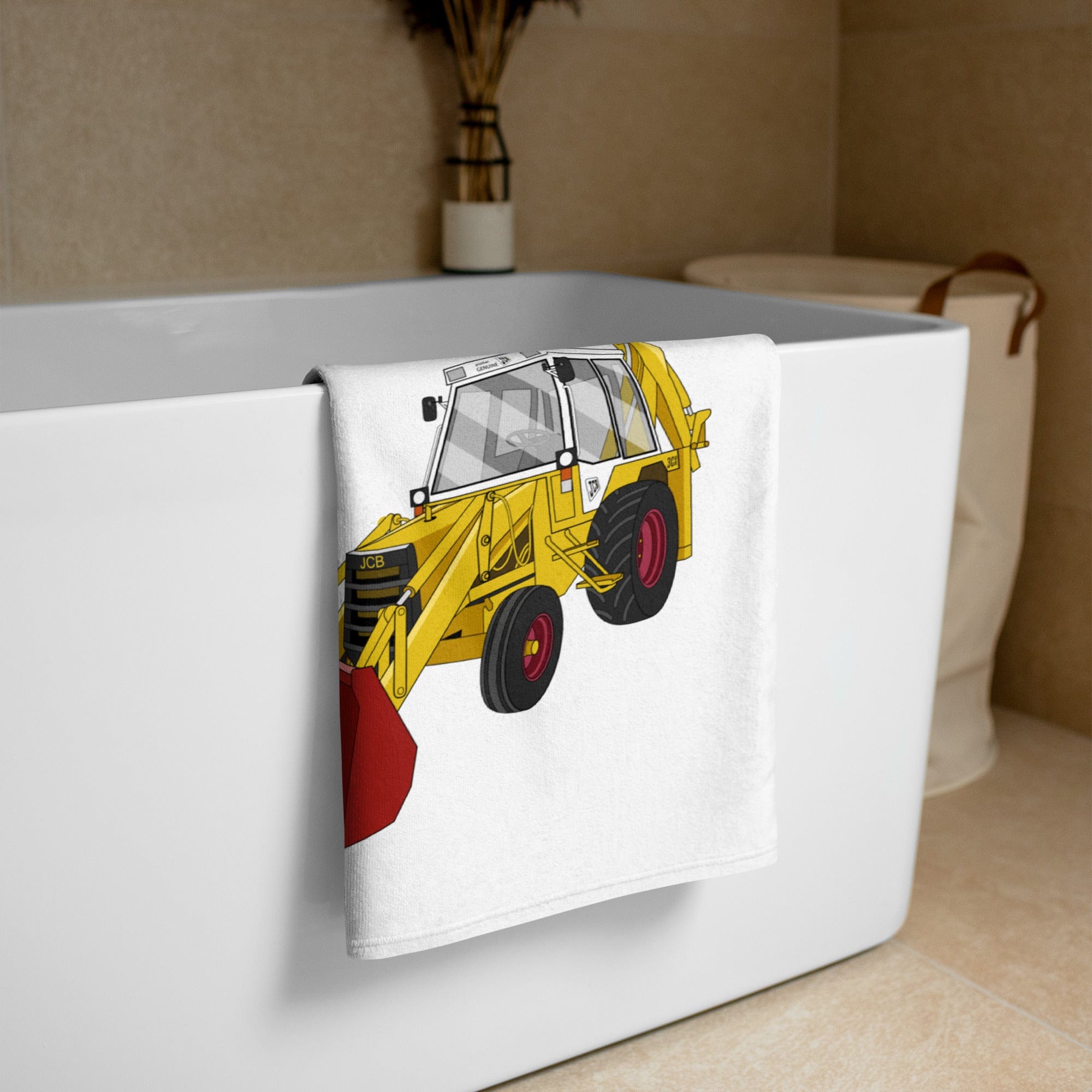 The Tractors Mugs Store JCB 3CX White Cabin 2WD Towel Quality Farmers Merch