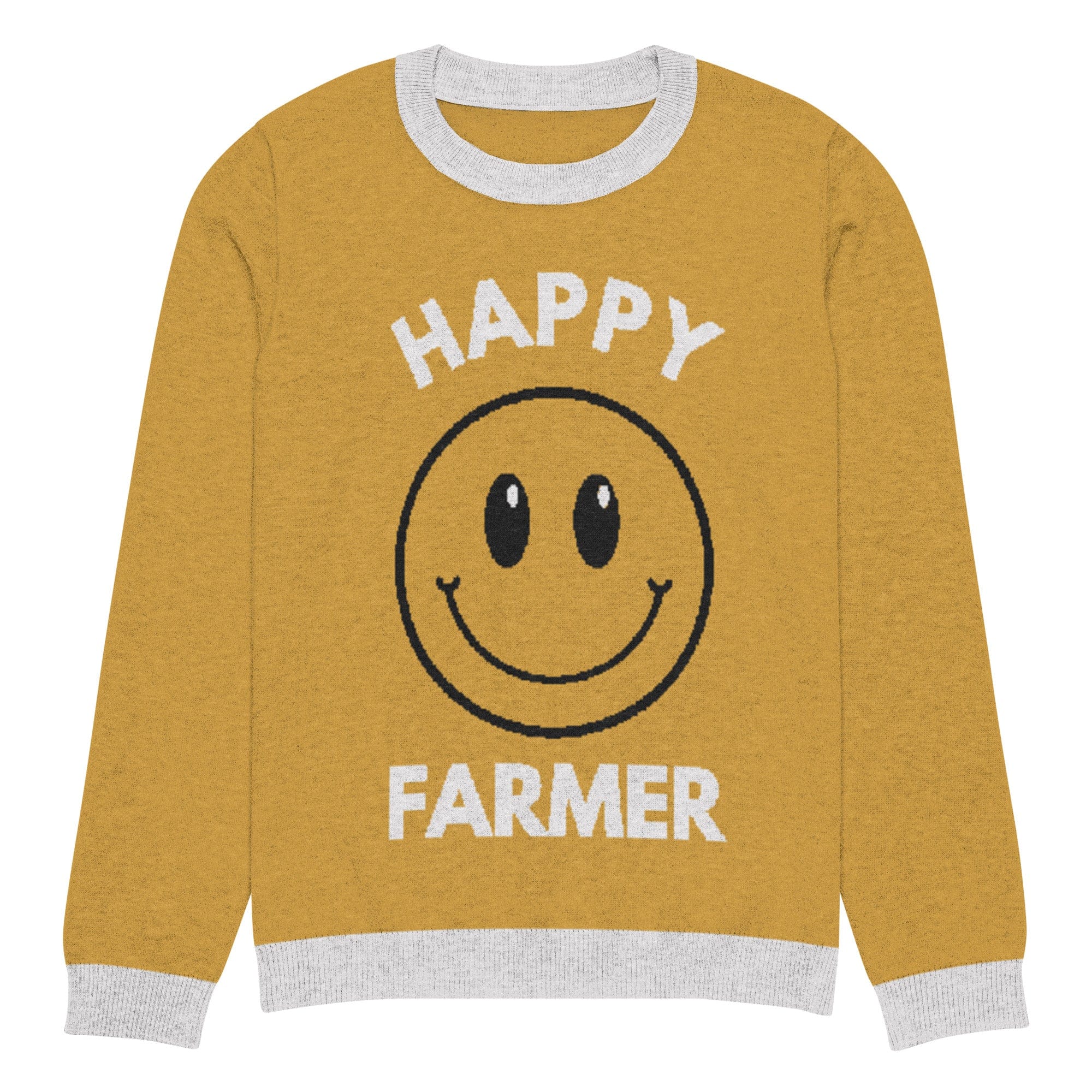 The Tractors Mugs Store L Happy Farmer (Yellow) Knitted crew neck sweater Quality Farmers Merch
