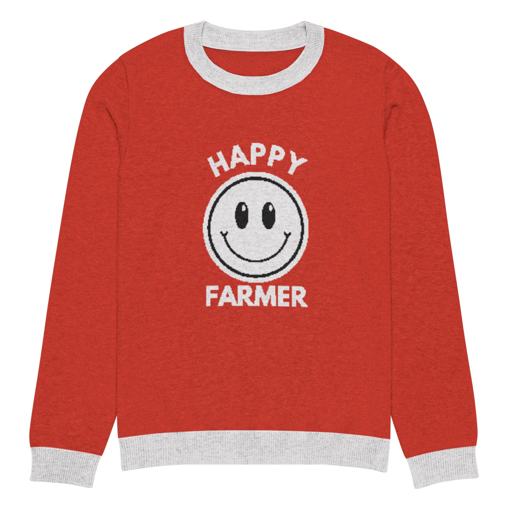The Tractors Mugs Store M Happy Farmer (Red) Knitted crew neck sweater Quality Farmers Merch