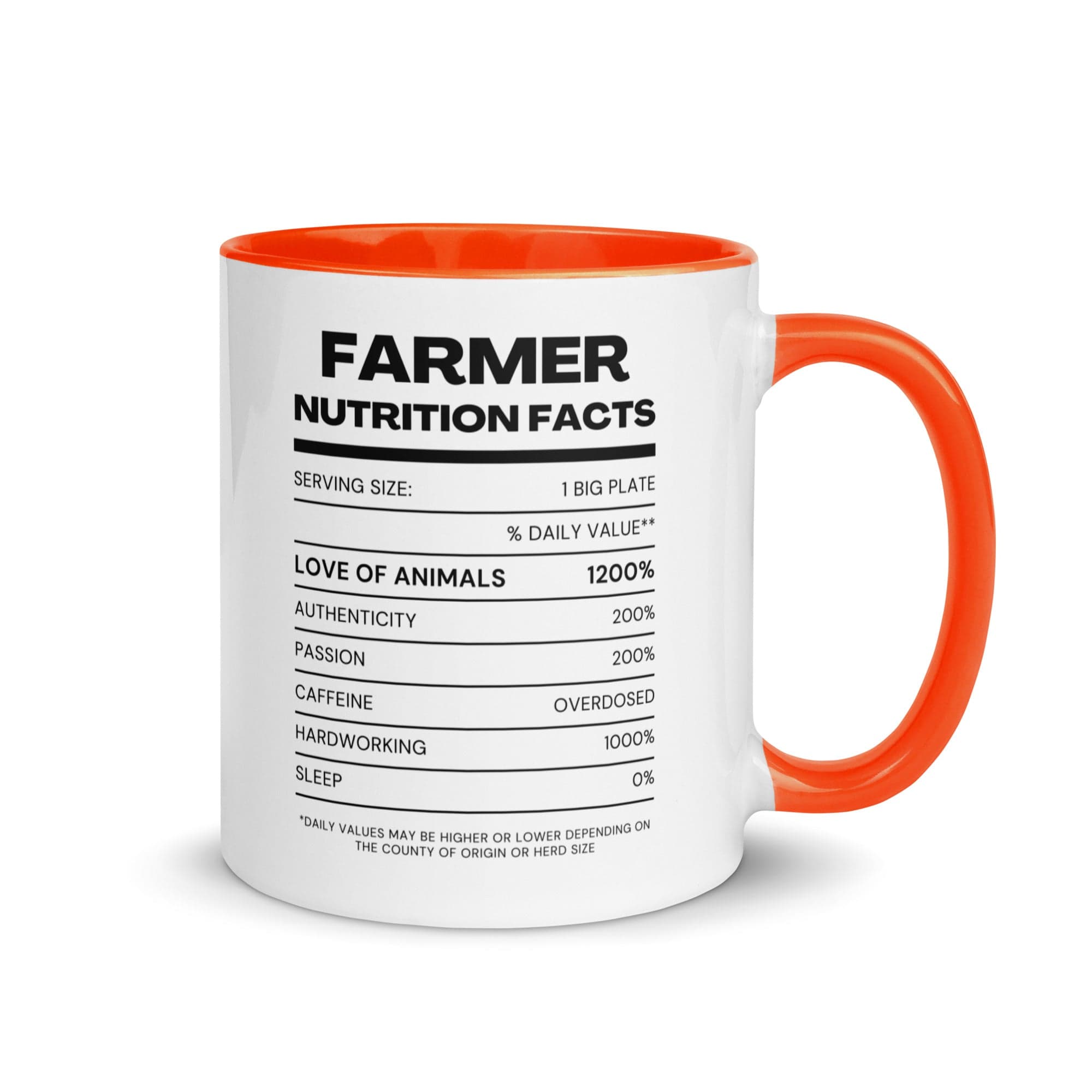 The Tractors Mugs Store Orange Farmers Nutrition Mug with Color Inside Quality Farmers Merch