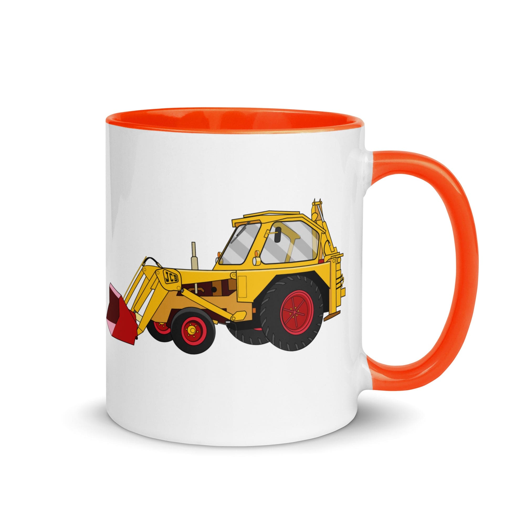 The Tractors Mugs Store Orange JCB 3 Backhoe Mug with Color Inside Quality Farmers Merch