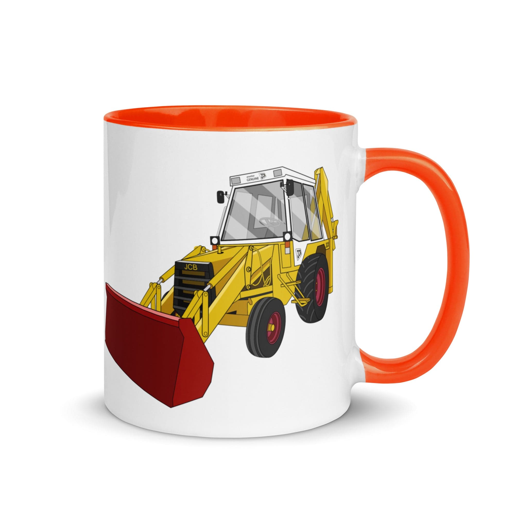 The Tractors Mugs Store Orange JCB 3CX White Cabin 2WD Mug with Color Inside Quality Farmers Merch