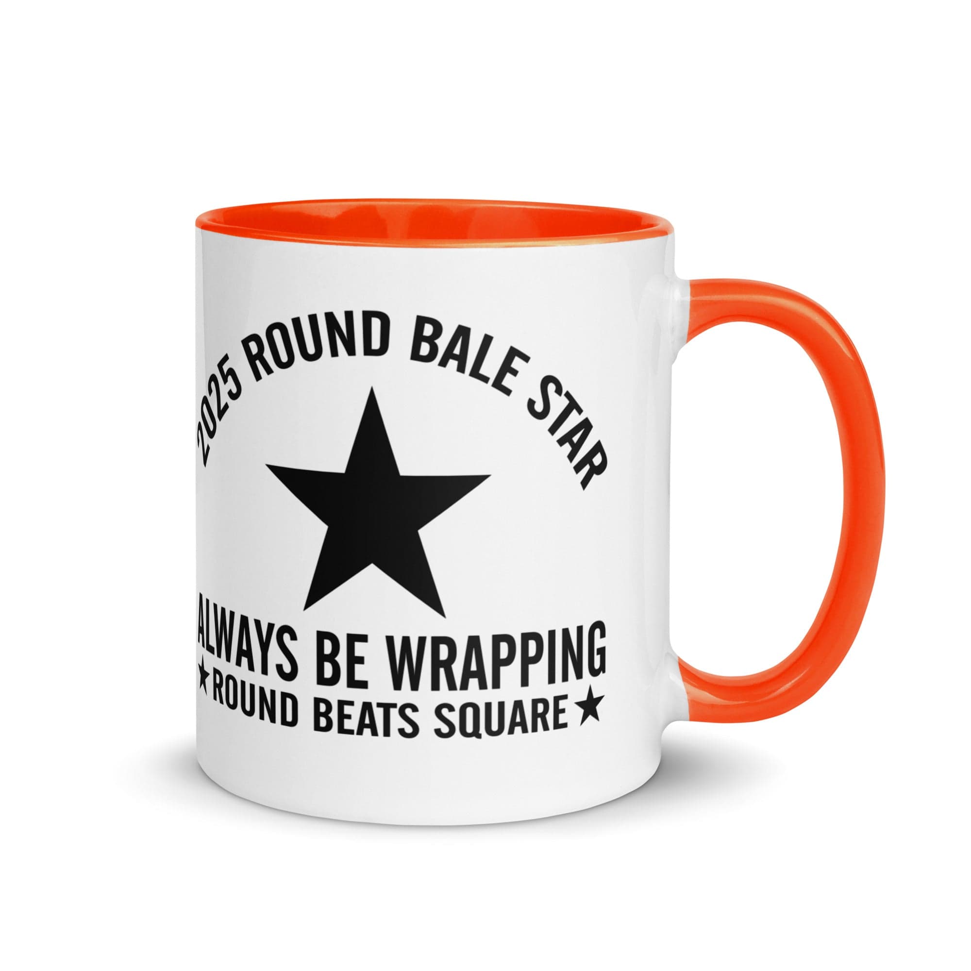 The Tractors Mugs Store Orange Round Bale Star Mug with Color Inside Quality Farmers Merch