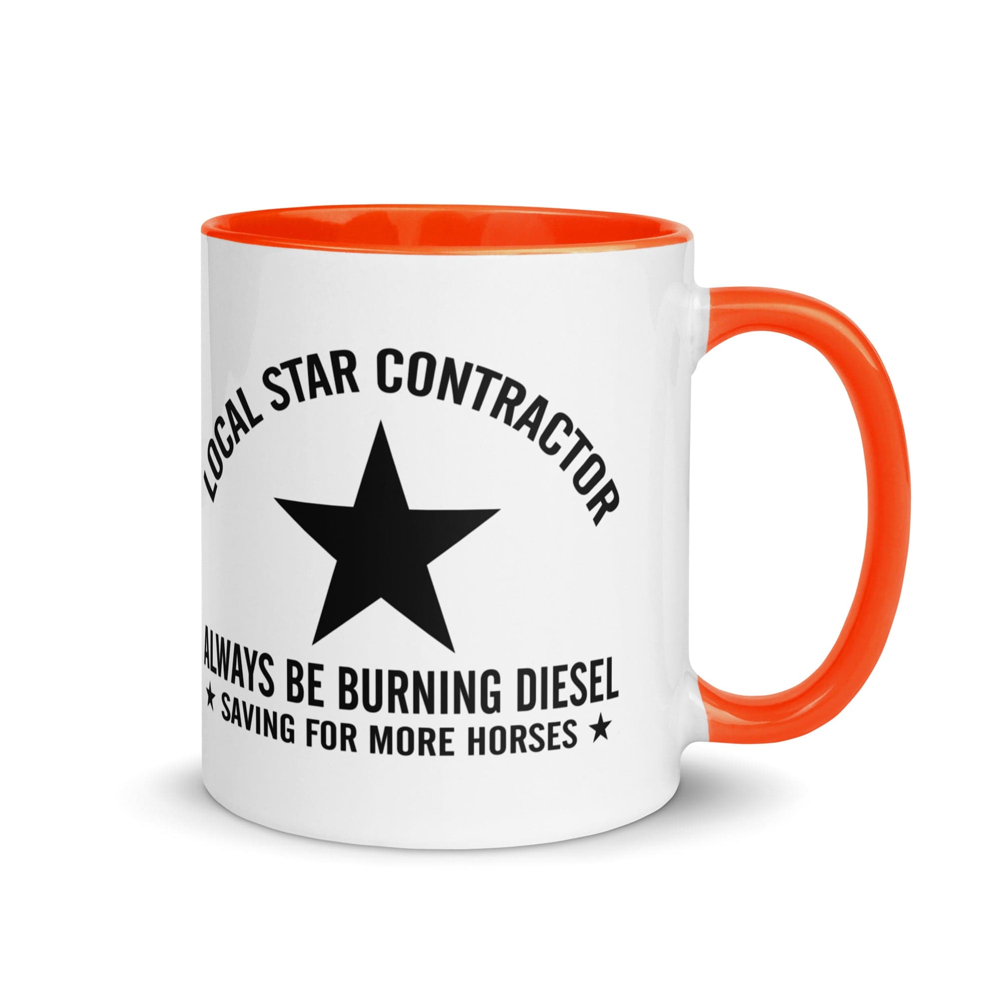 The Tractors Mugs Store Orange Star Contractor Mug with Color Inside Quality Farmers Merch