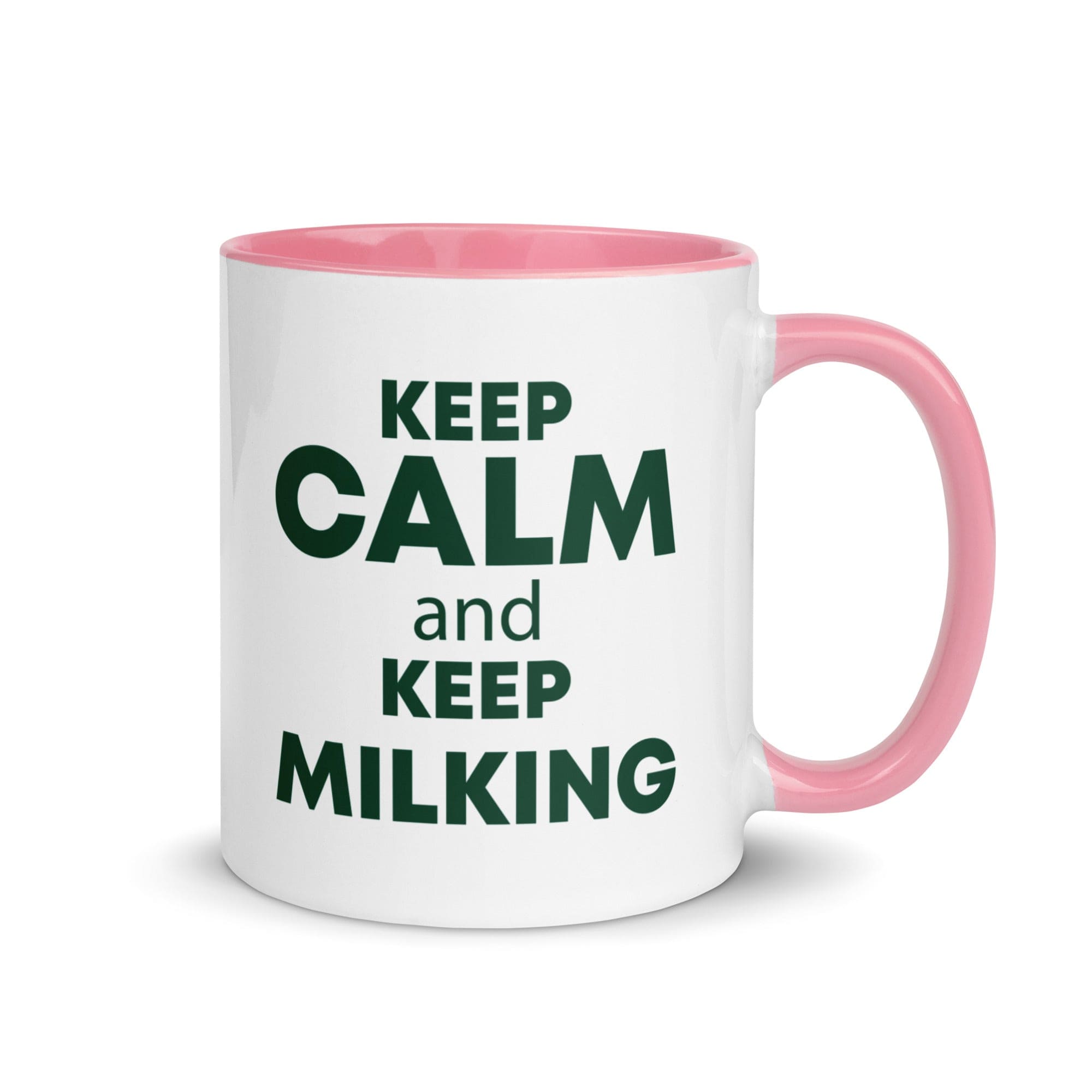 The Tractors Mugs Store Pink KEEP CALM and KEEP MILKING Mug with Color Inside Quality Farmers Merch