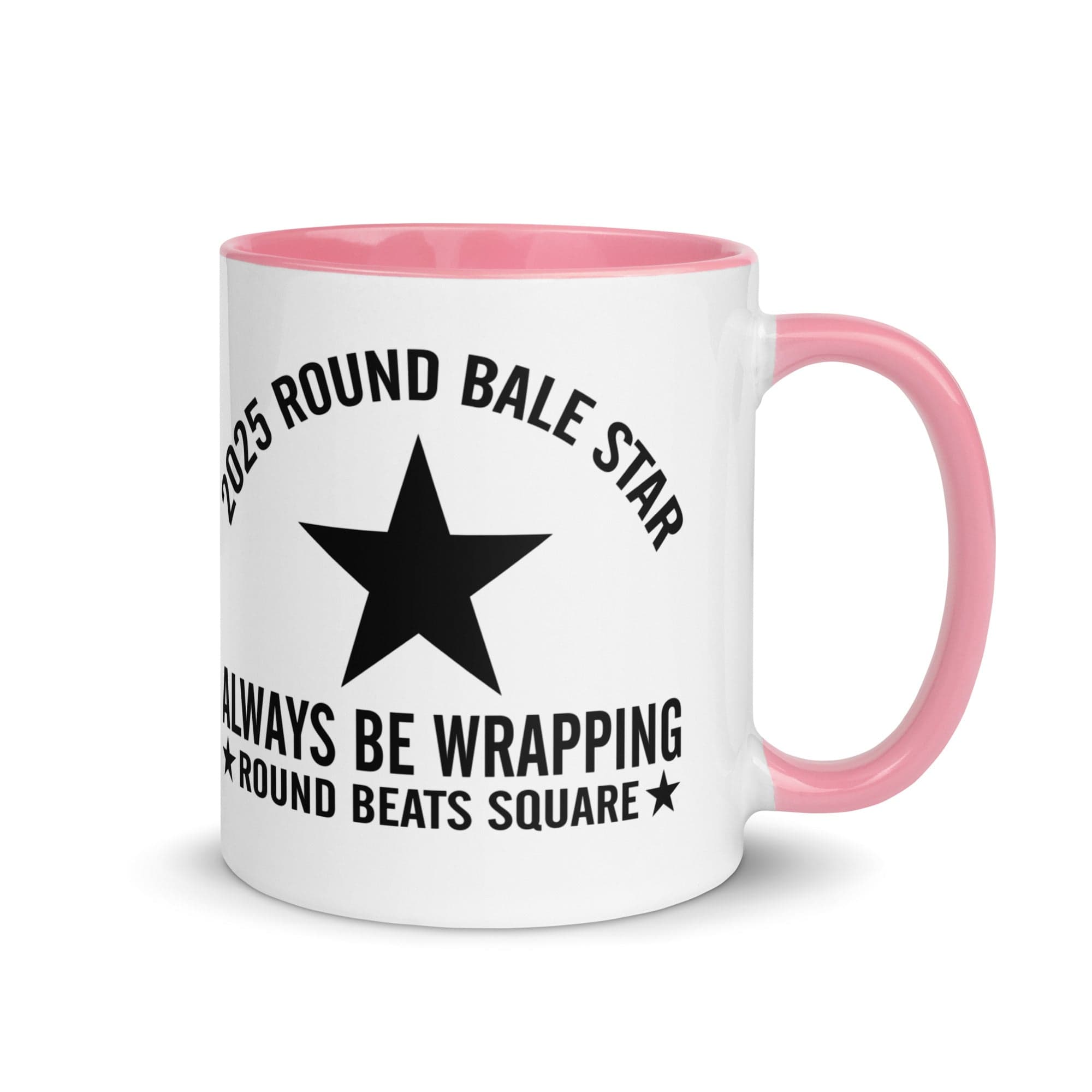 The Tractors Mugs Store Pink Round Bale Star Mug with Color Inside Quality Farmers Merch