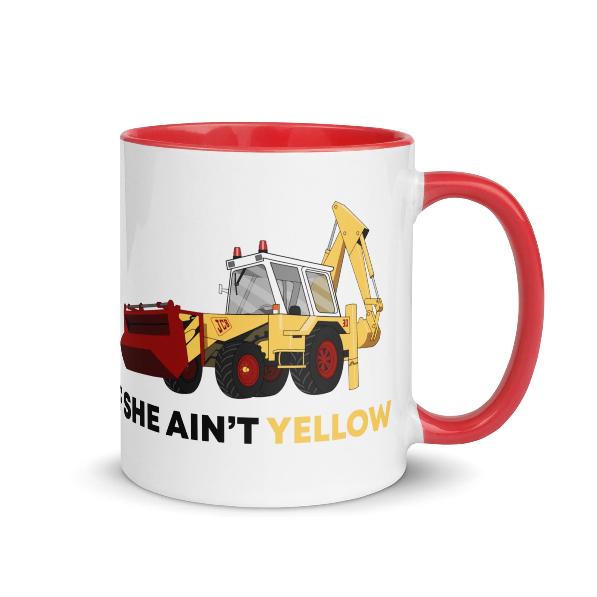 The Tractors Mugs Store Red If She Ain't Yellow JCB Mug with Color Inside Quality Farmers Merch