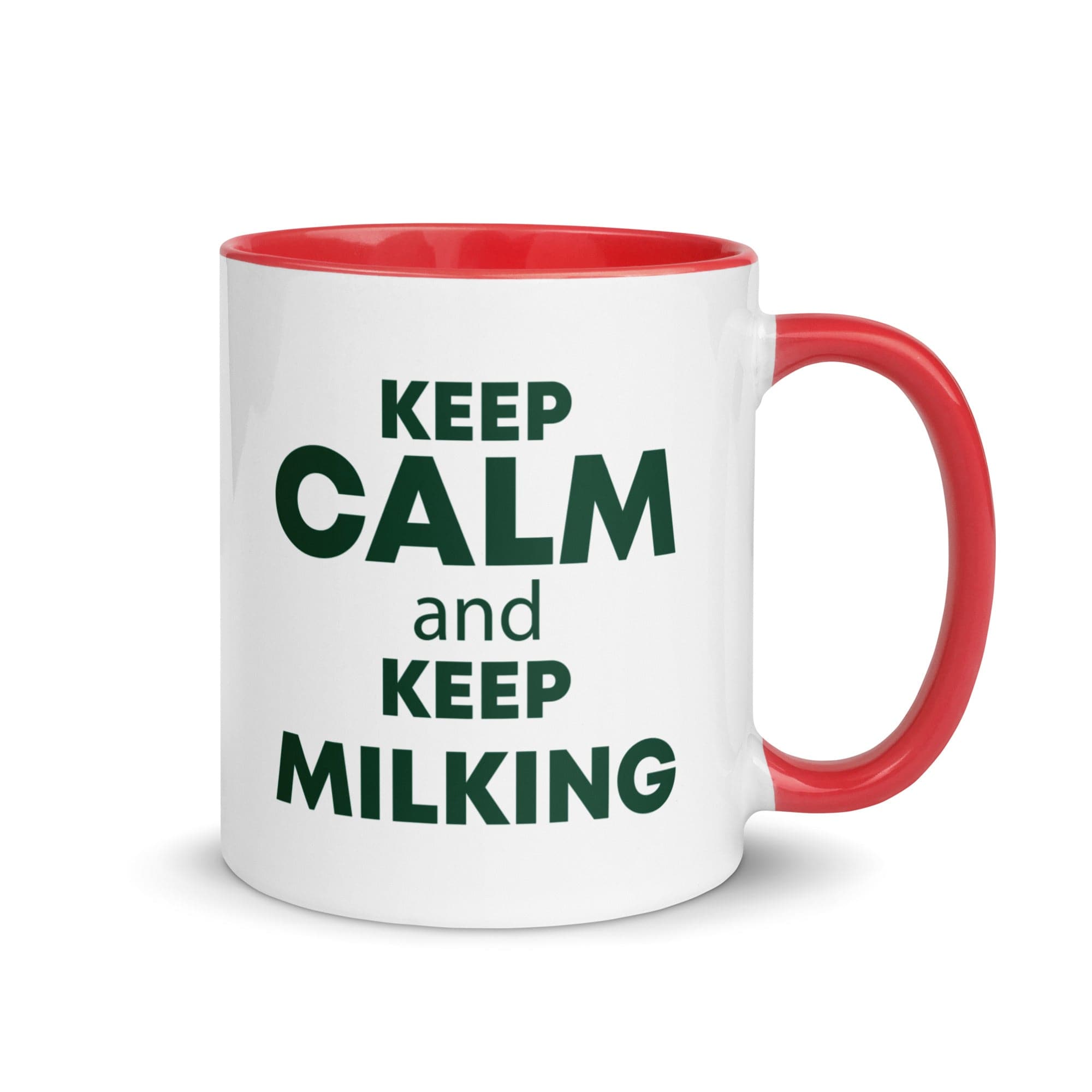 The Tractors Mugs Store Red KEEP CALM and KEEP MILKING Mug with Color Inside Quality Farmers Merch