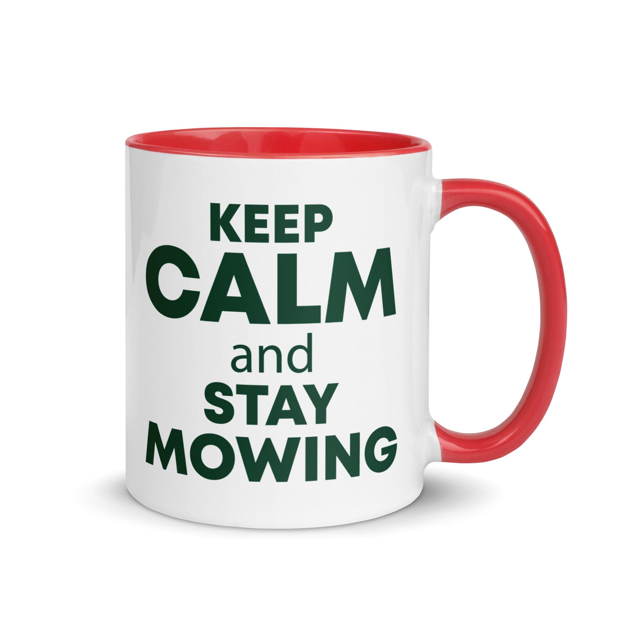 The Tractors Mugs Store Red KEEP CALM and STAY MOWING Mug with Color Inside Quality Farmers Merch