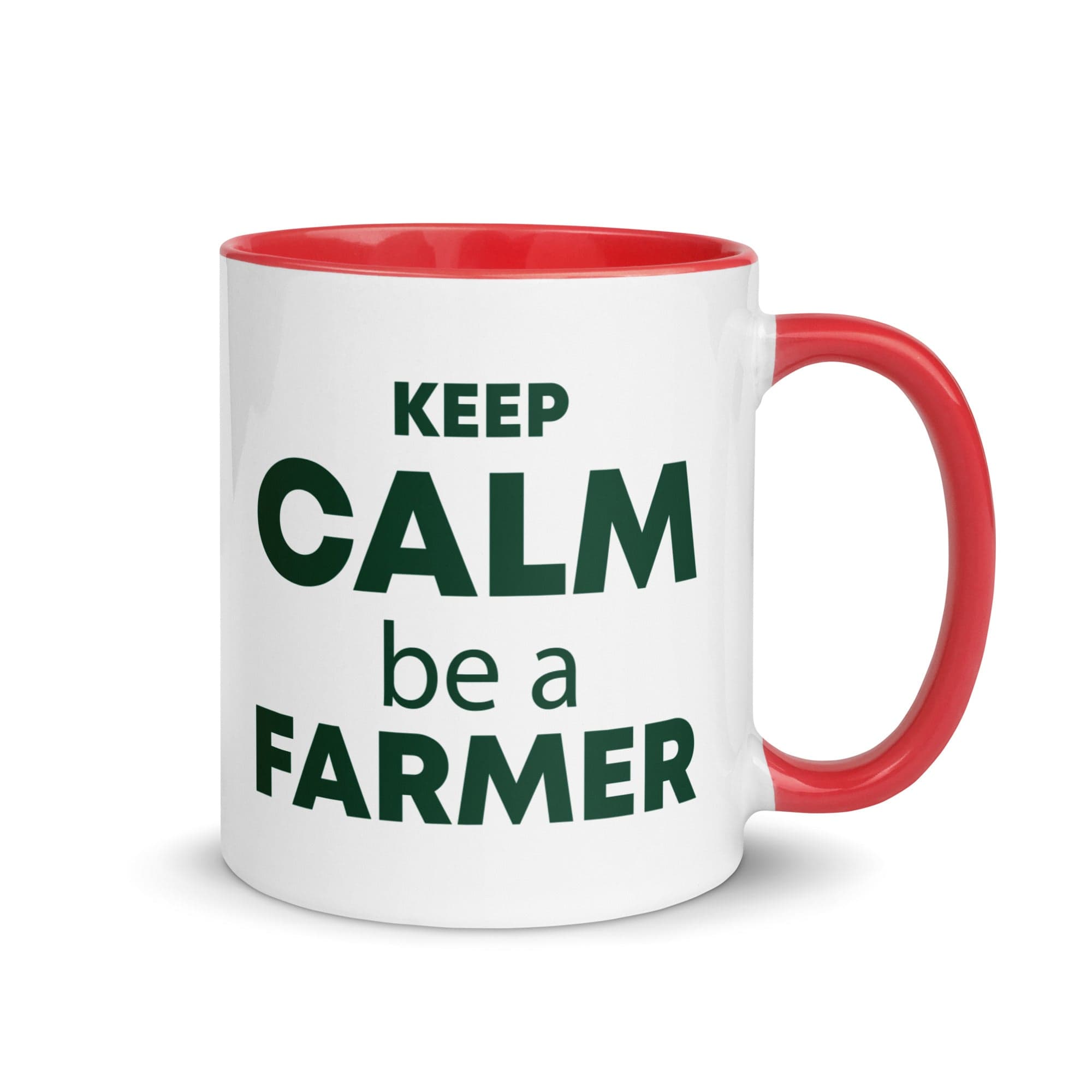 The Tractors Mugs Store Red KEEP CALM be a FARMER Mug with Color Inside Quality Farmers Merch