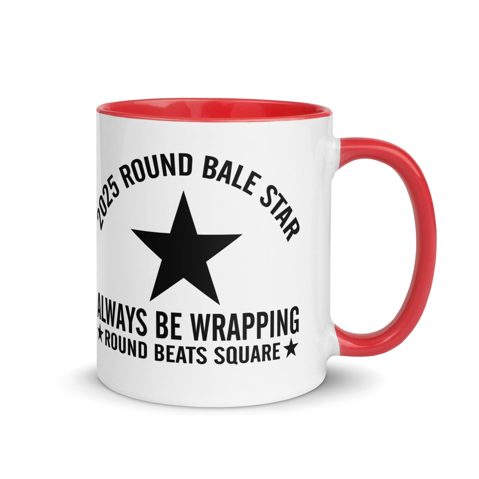 The Tractors Mugs Store Red Round Bale Star Mug with Color Inside Quality Farmers Merch