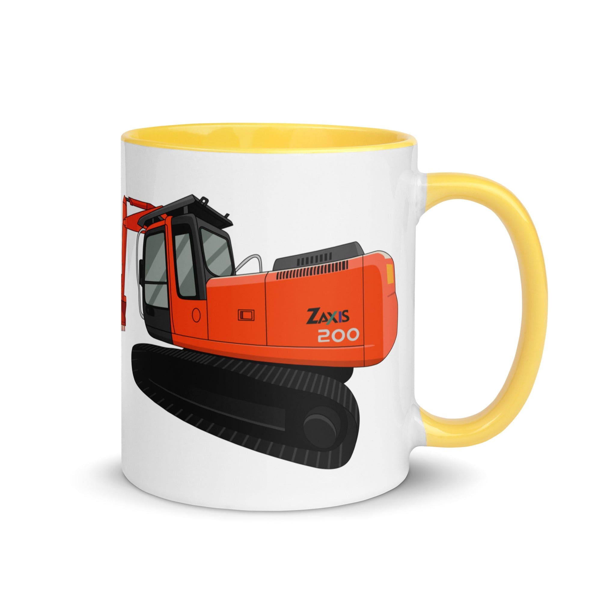 The Tractors Mugs Store Yellow Hitachi Zaxis 200 Mug with Color Inside Quality Farmers Merch