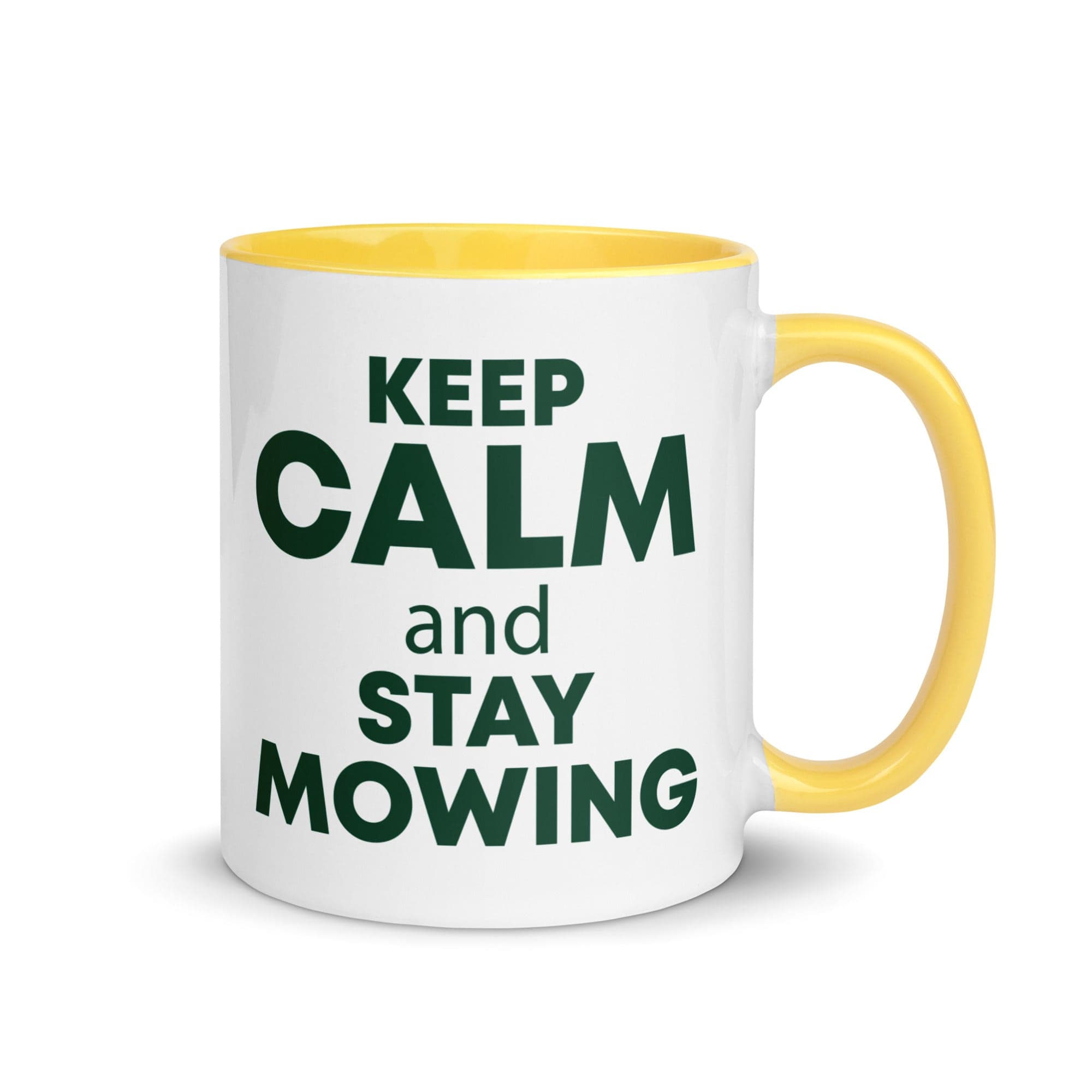 The Tractors Mugs Store Yellow KEEP CALM and STAY MOWING Mug with Color Inside Quality Farmers Merch