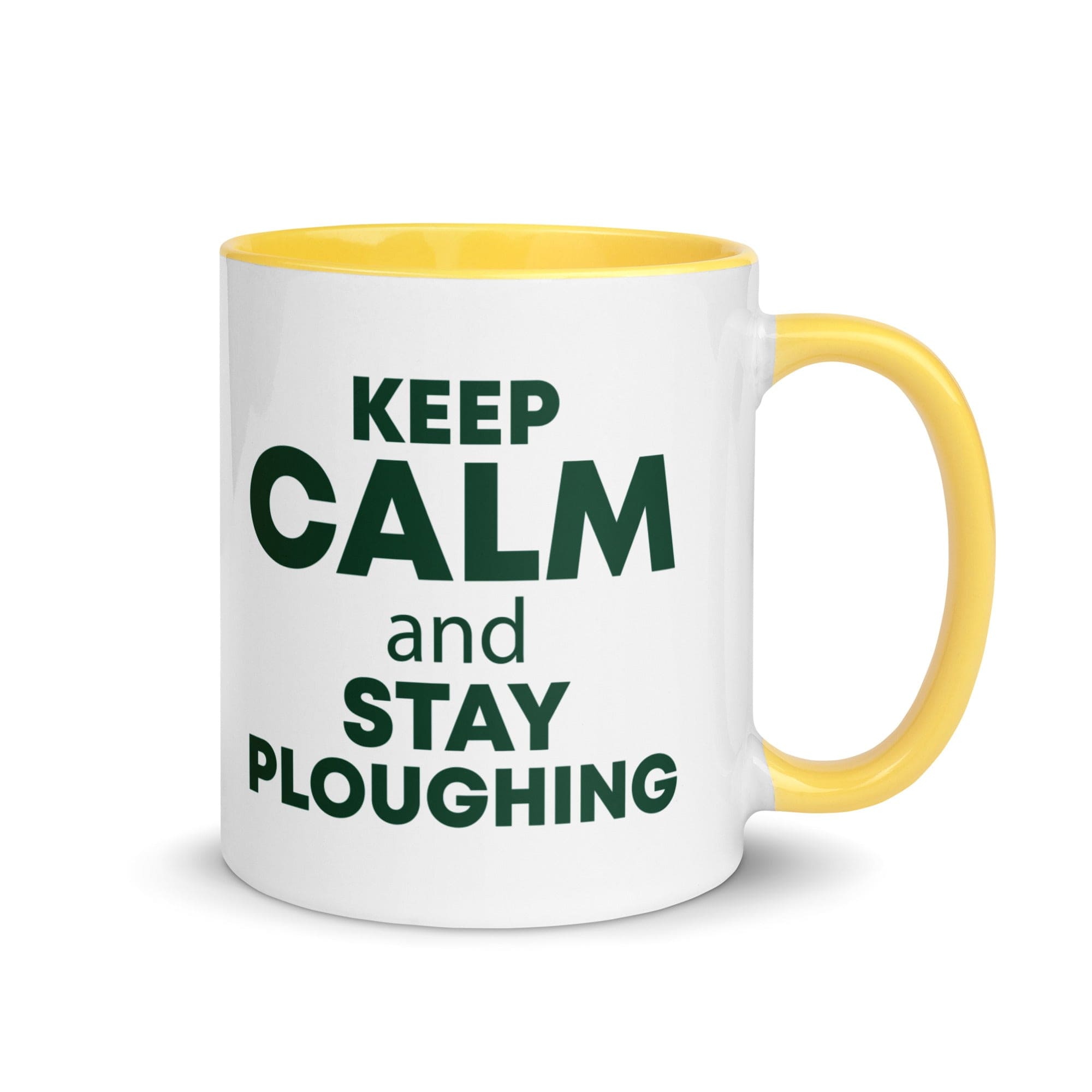 The Tractors Mugs Store Yellow KEEP CALM and STAY PLOUGHING Mug with Color Inside Quality Farmers Merch