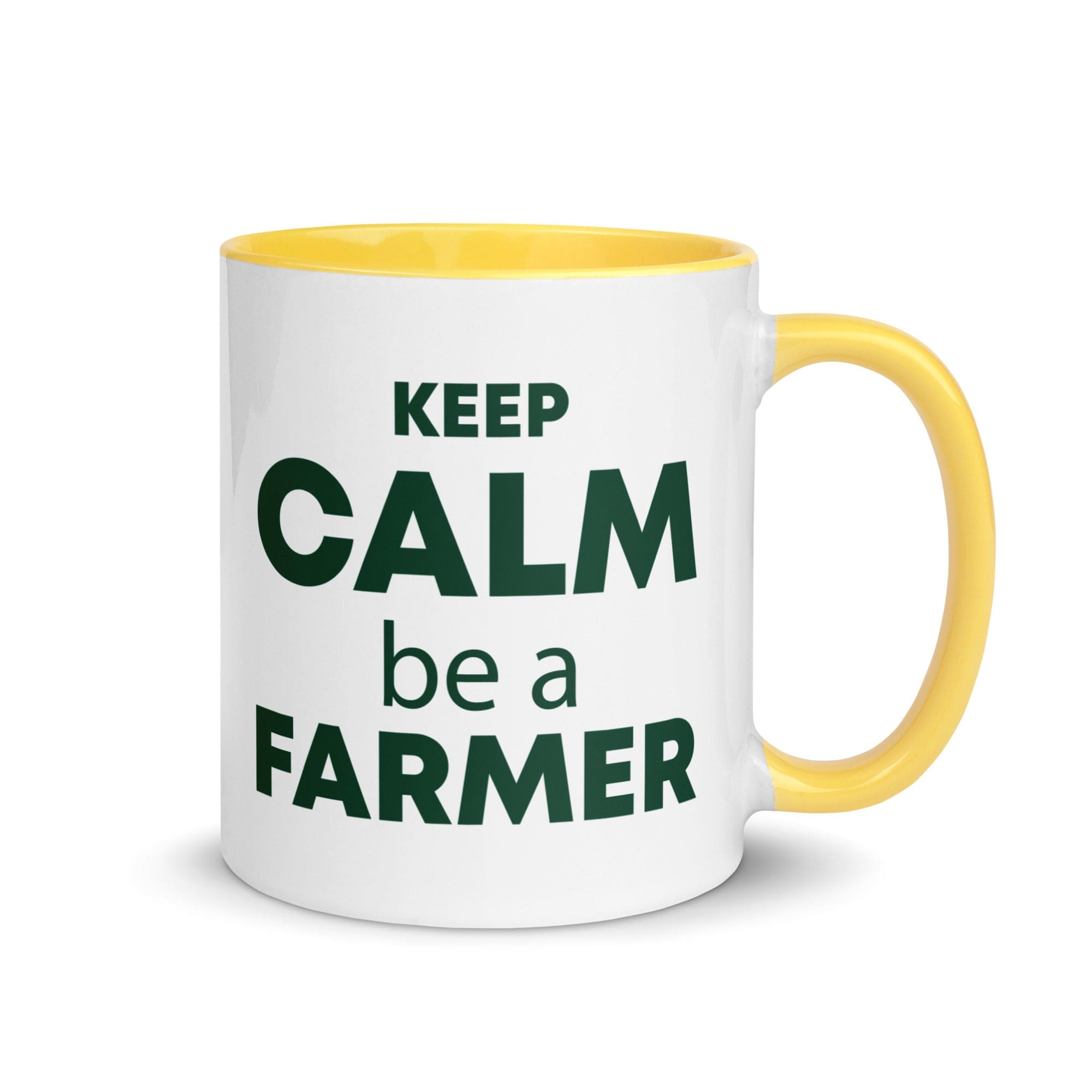 The Tractors Mugs Store Yellow KEEP CALM be a FARMER Mug with Color Inside Quality Farmers Merch