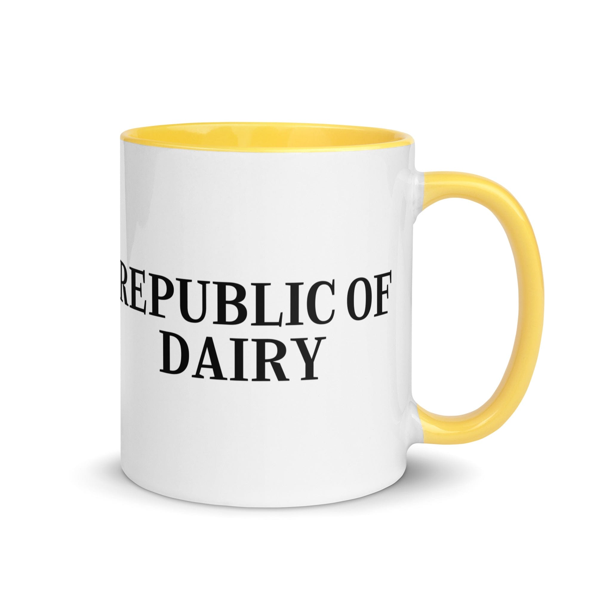 The Tractors Mugs Store Yellow Republic of Dairy Mug with Color Inside Quality Farmers Merch