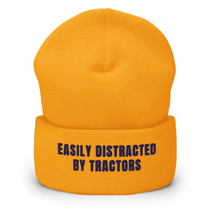 Easily Distracted By Tractors Cuffed Beanie - Gold