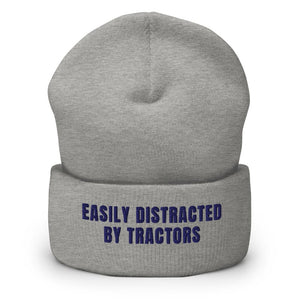 Easily Distracted By Tractors Cuffed Beanie - Heather Grey