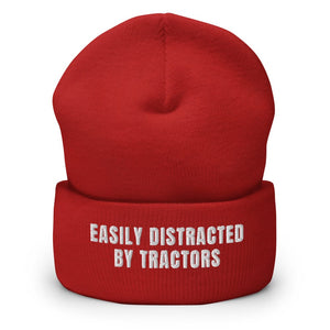 Easily Distracted By Tractors Cuffed Beanie - Red