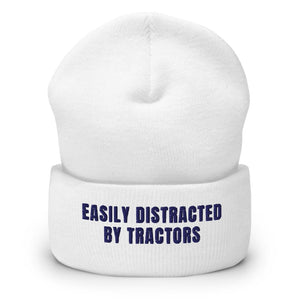 Easily Distracted By Tractors Cuffed Beanie - White