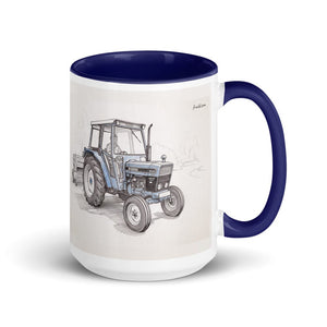 Ford 6640 SLE Pencil Sketch | 15 oz Mug with Color Inside - Dark Blue
