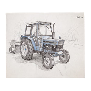 Ford 6640 SLE Pencil Sketch | Throw Blanket