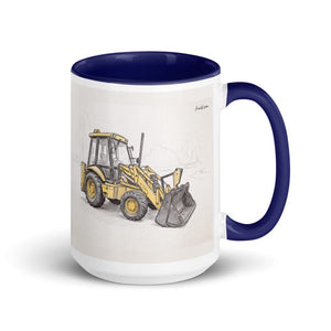 JCB 3CX Sitemaster Plus Pencil Sketch | 15 oz Mug with Color Inside - Dark Blue