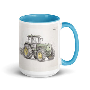 John Deere 4955 Pencil Sketch | 15 oz Mug with Color Inside - Blue