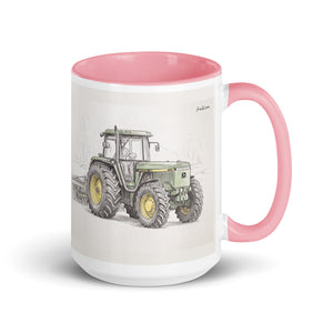 John Deere 4955 Pencil Sketch | 15 oz Mug with Color Inside - Pink
