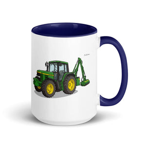 John Deere 6910 with Hedge Cutter Illustration | 15 oz Mug with Color Inside - Dark Blue