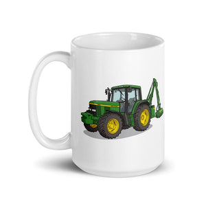 John Deere 6910 with Hedge Cutter Illustration | White Glossy Mug - view 3