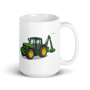 John Deere 6910 with Hedge Cutter Illustration | White Glossy Mug