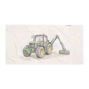 John Deere 6910 with Hedge Cutter Pencil Sketch | Beach Towel