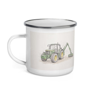 John Deere 6910 with Hedge Cutter Pencil Sketch | Enamel Mug - view 3