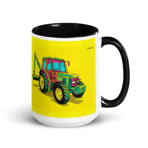 John Deere 6910 with Hedge Cutter Pop Art | 15 oz Mug with Color Inside - Black