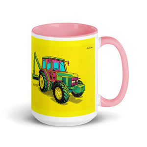 John Deere 6910 with Hedge Cutter Pop Art | 15 oz Mug with Color Inside - Pink