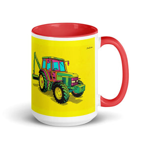 John Deere 6910 with Hedge Cutter Pop Art | 15 oz Mug with Color Inside - Red