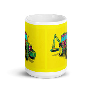 John Deere 6910 with Hedge Cutter Pop Art | White Glossy Mug - view 2