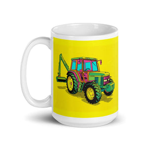 John Deere 6910 with Hedge Cutter Pop Art | White Glossy Mug - view 3